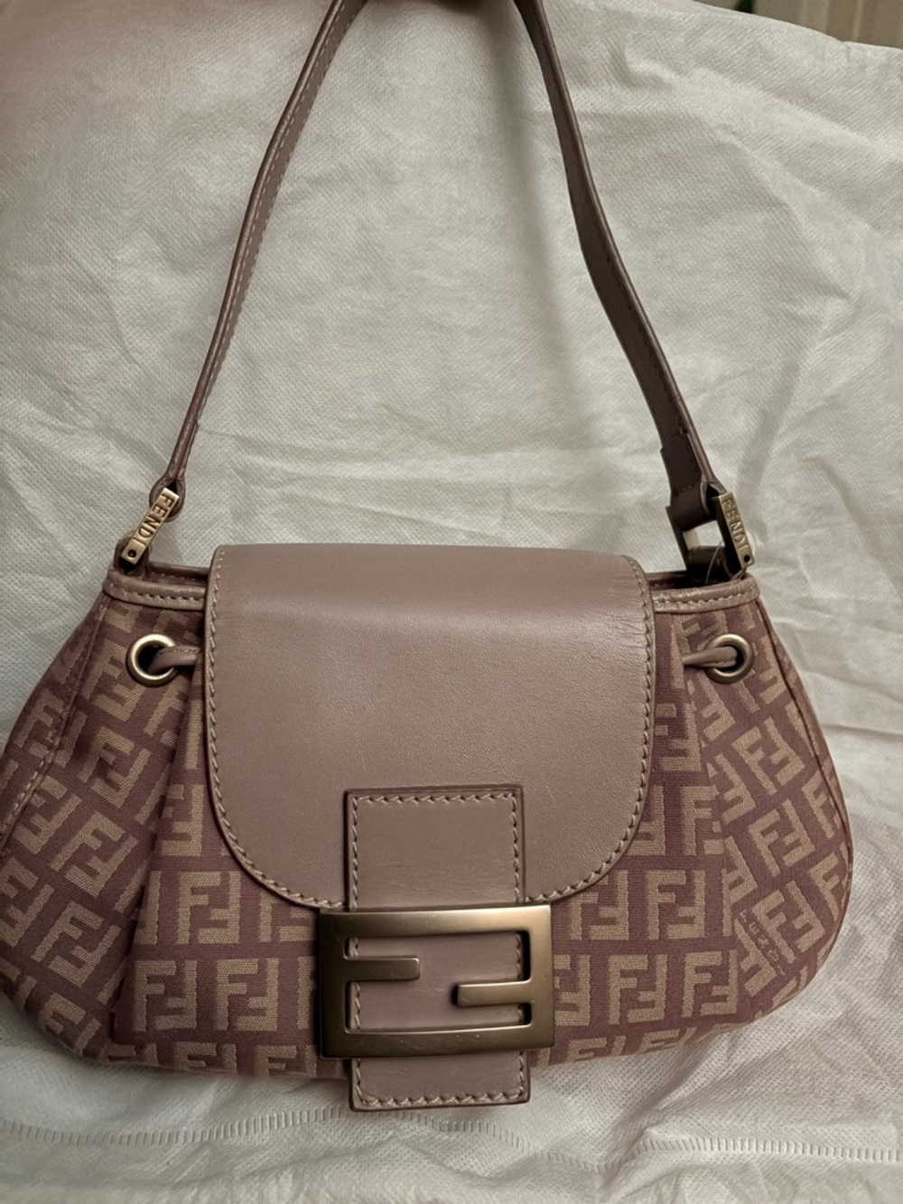 Fendi Dusky Pink Zucca Shoulder Bag with Gold Hardware